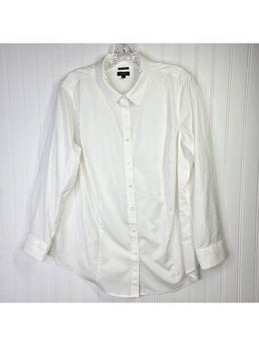 Talbots Shirt Womens 14 P White Wrinkle Resistant Stretch Button Up Office
